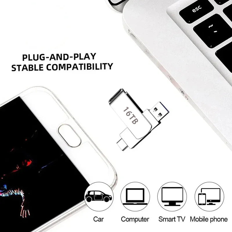 16TB USB 3.2 Flash Drive Metal High-Speed Pen Drive 8TB 4TB Waterproof Type-C USB Pen Drive For Computer Storage Devices